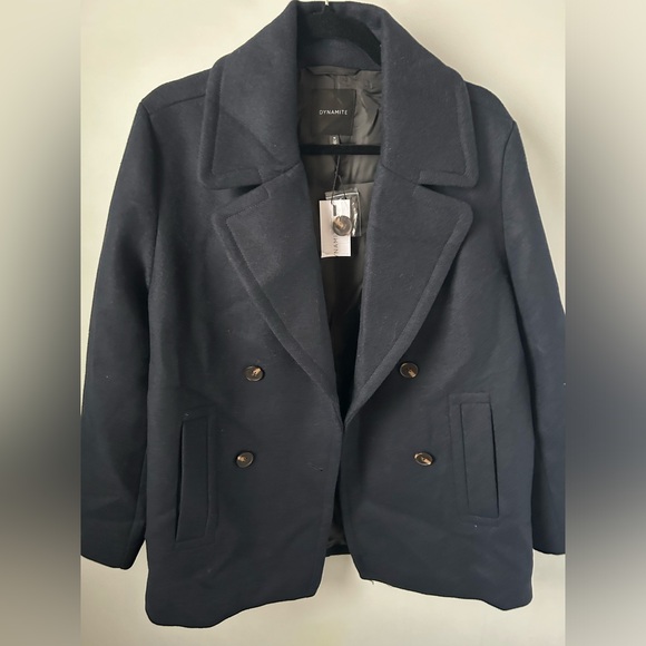 NWT DYNAMITE NAVY MIDLENGTH PEACOAT WOMENS MEDIUM - Picture 5 of 8